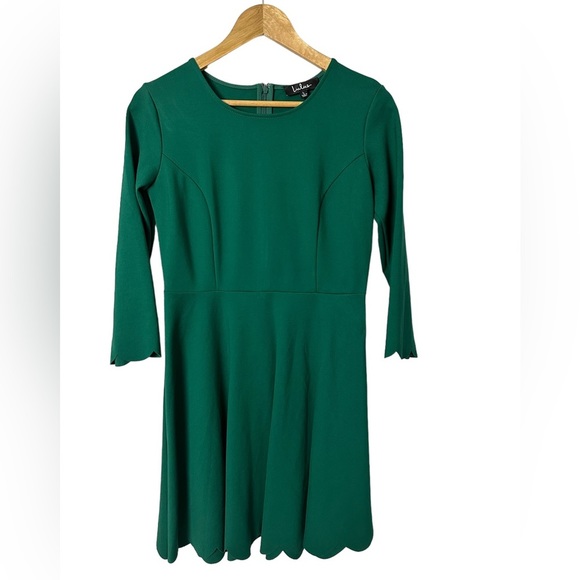 LULU’S Cumulonimbus Clouds Green Skater L Midi scoop neck scalloped hem Dress - Picture 9 of 15